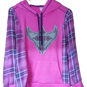 upcycled reworked Custom Handmade Pink Hoodie Plaid Sleeves with cross